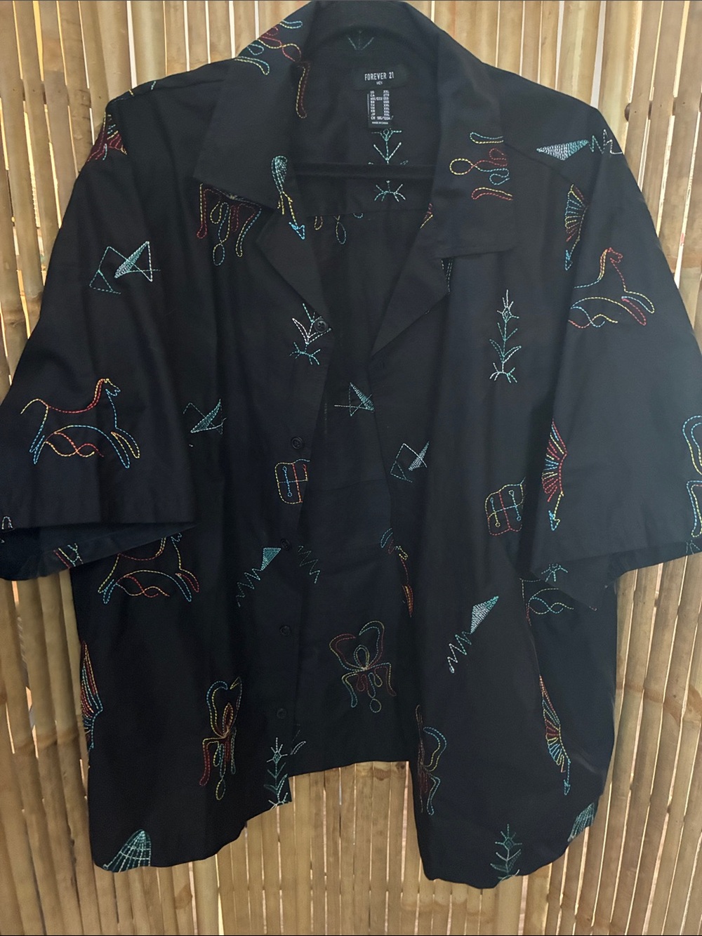 Forever 21 Black Short-Sleeve Embroidered Button-Up Shirt Jacket